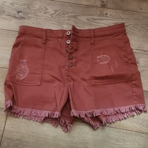 NOBO High Waist Rust Frayed Shorts